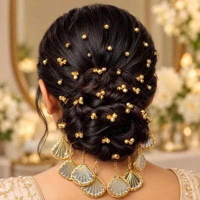 The bell pins set all over a braided bun