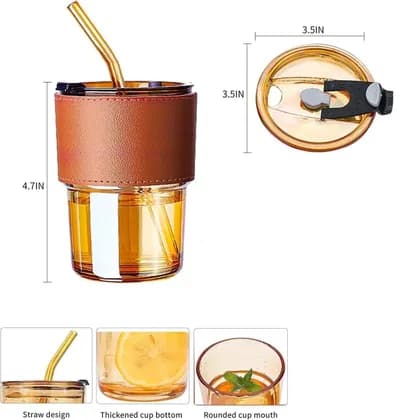 The tumbler marked 4.7 inches tall and its lid 3.5 inches across, with its straw, base and rim