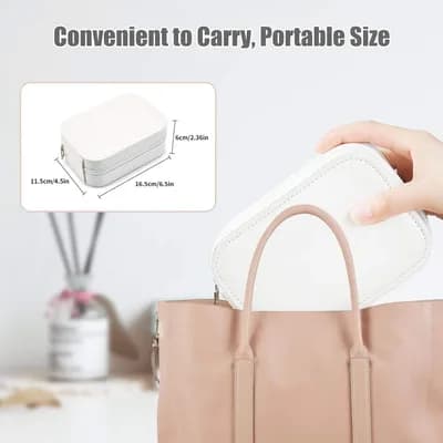The closed case going into a handbag, marked 16.5 × 11.5 × 6 cm