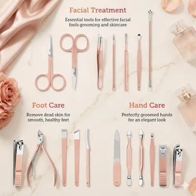The tools sorted into face care, foot care and hand care